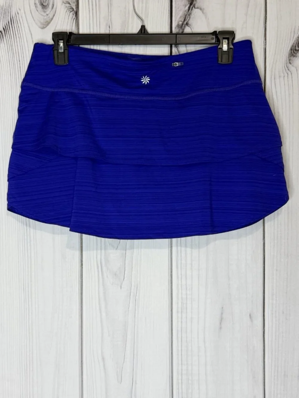 Athleta Swagger Tiered Tennis Skort Skirt Sz Large Blue Thin Striped Drawstring
